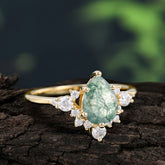 Classic Luxe 6-Prong Pear-Cut Natural Moss Agate Engagement Ring
